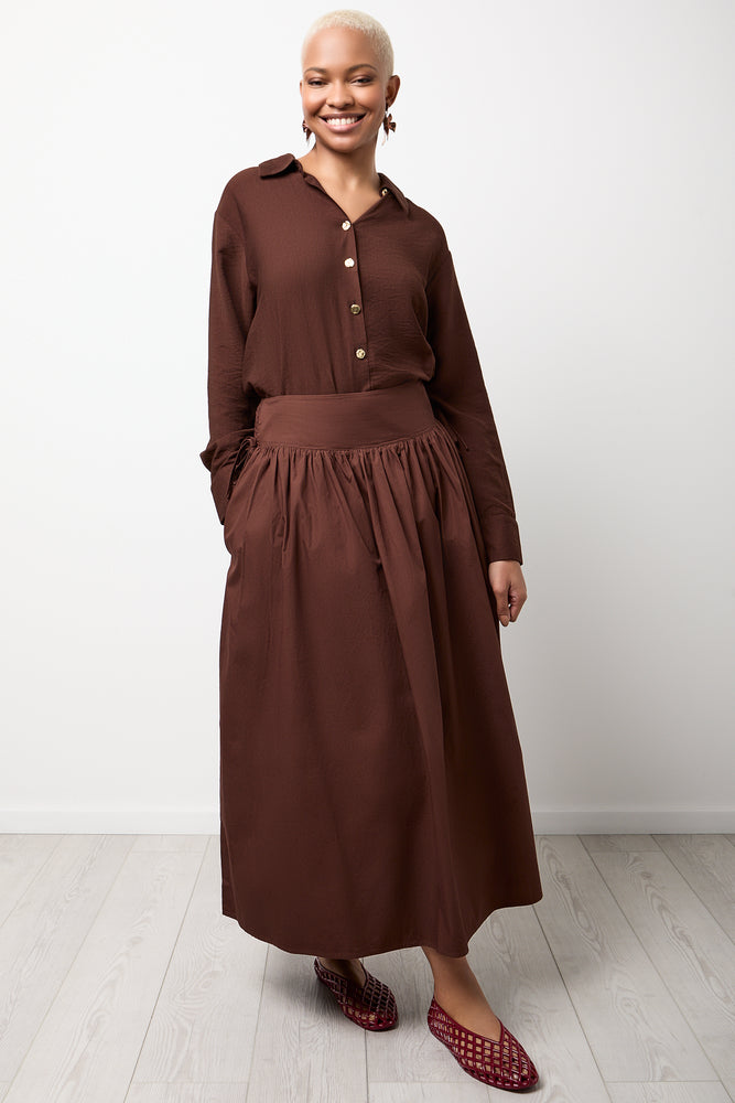 Chocolate Poplin Basque Skirt