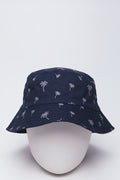 Navy Palm Print Bucket Hat