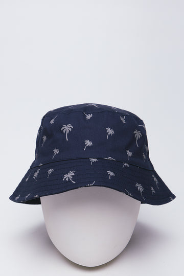 Navy Palm Print Bucket Hat