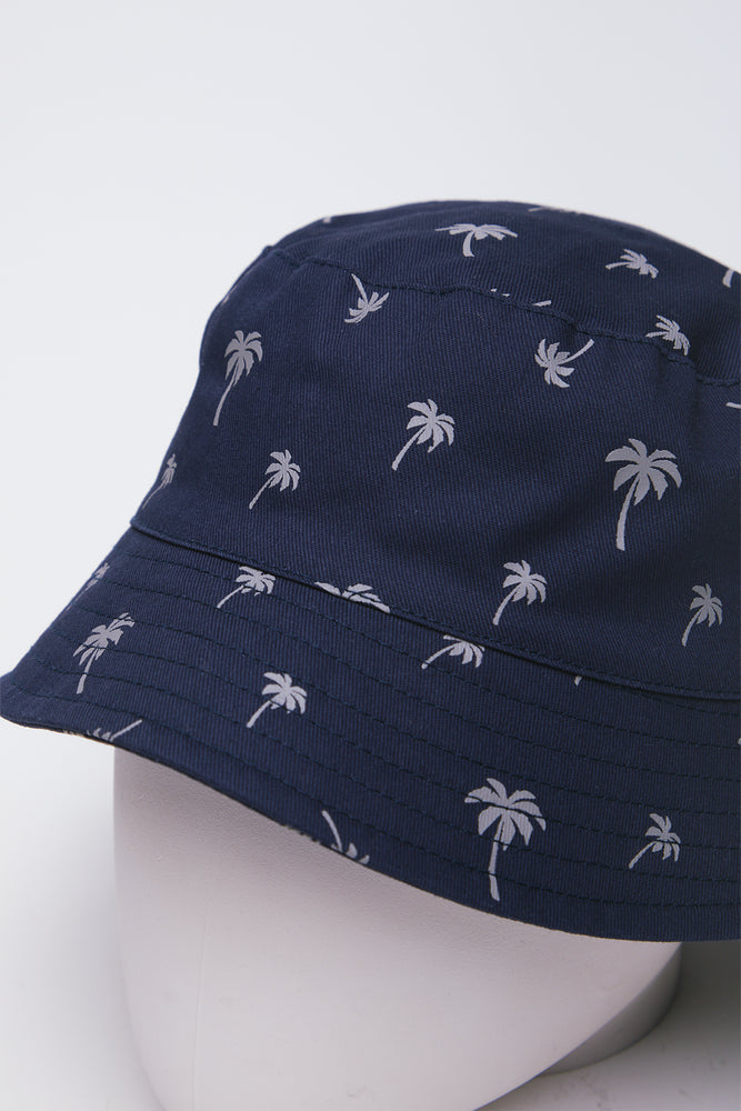 Navy Palm Print Bucket Hat (1)