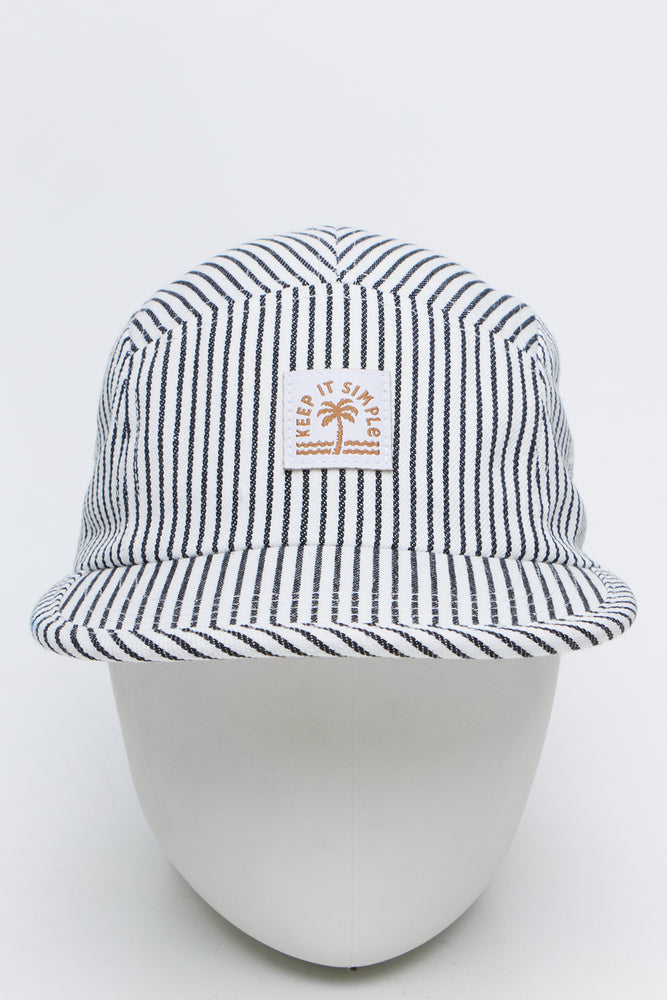 Striped 5 Panel Flat Bill Cap