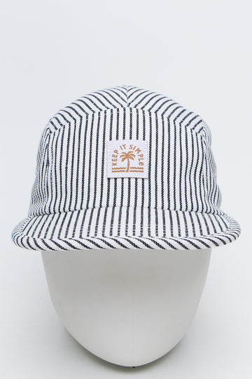 Striped 5 Panel Flat Bill Cap