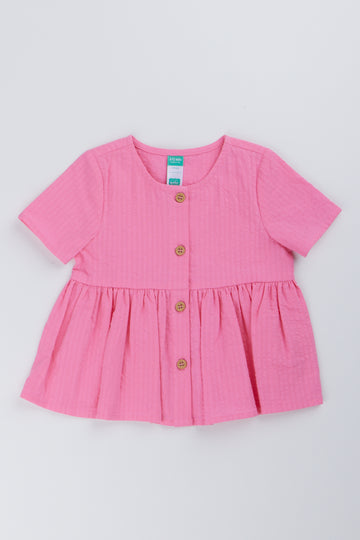 Pink Seersucker Woven Top