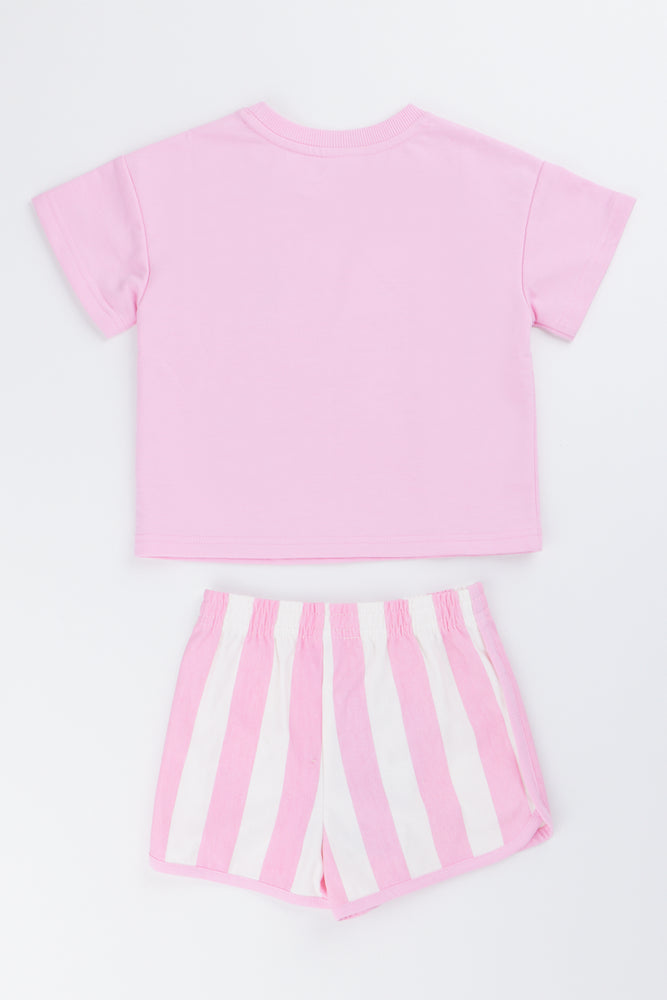 Pink Stitch Graphic Shorts Set (2)
