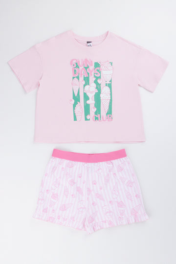 Pink Sundays Club Shorty Set
