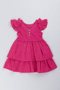 Pink Ribbed Frill Sleeve Dress