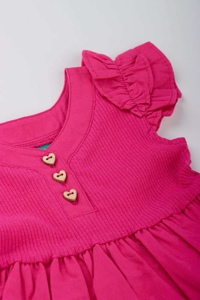 Pink Ribbed Frill Sleeve Dress (1)