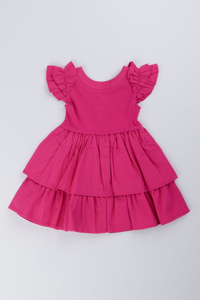 Pink Ribbed Frill Sleeve Dress (2)