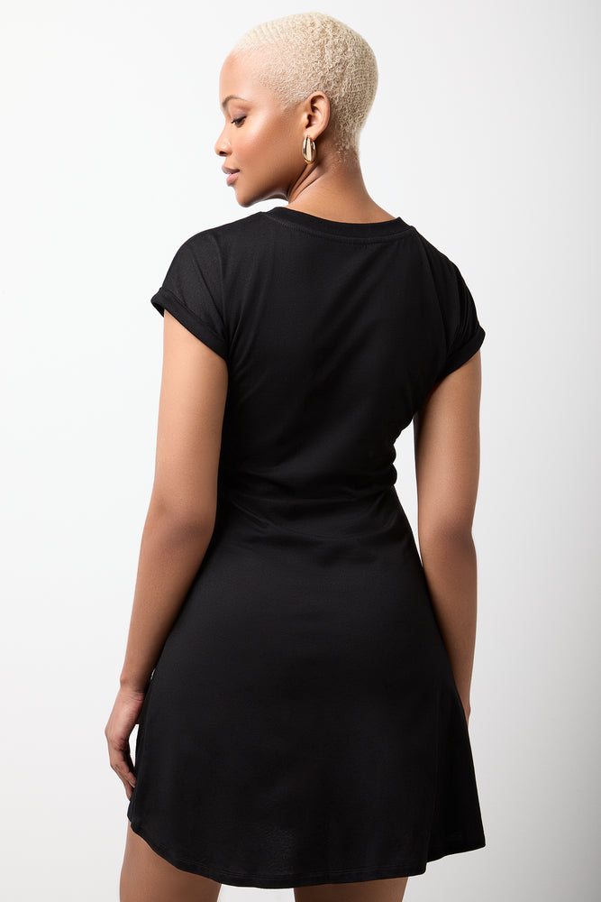 Black Ruched Fit and Flare Dress (2)