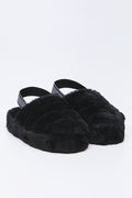 Black Plush Sling Back Slippers