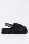 Black Plush Sling Back Slippers (1)