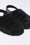 Black Plush Sling Back Slippers (2)