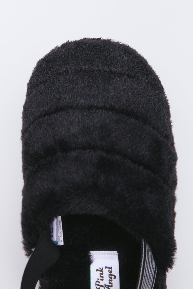 Black Plush Sling Back Slippers (4)