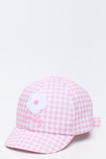 Pink Gingham Flower Peak Cap