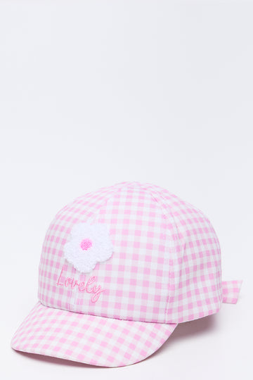 Pink Gingham Flower Peak Cap