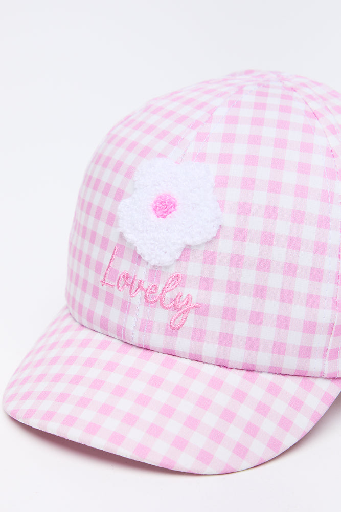 Pink Gingham Flower Peak Cap (1)