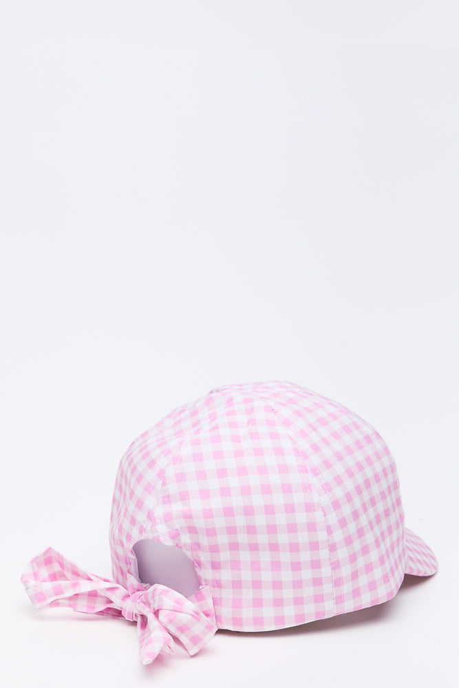 Pink Gingham Flower Peak Cap (2)
