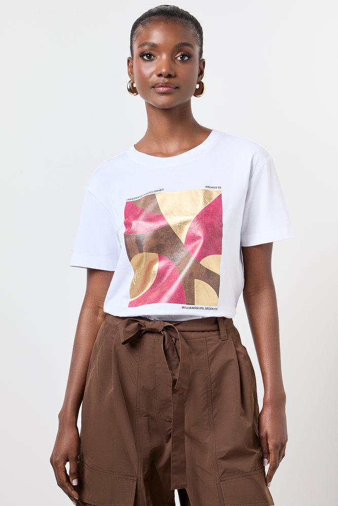 White Abstract Print Crewneck T-Shirt