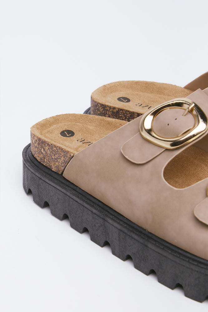Beige Double Buckle Platform Sandals (3)