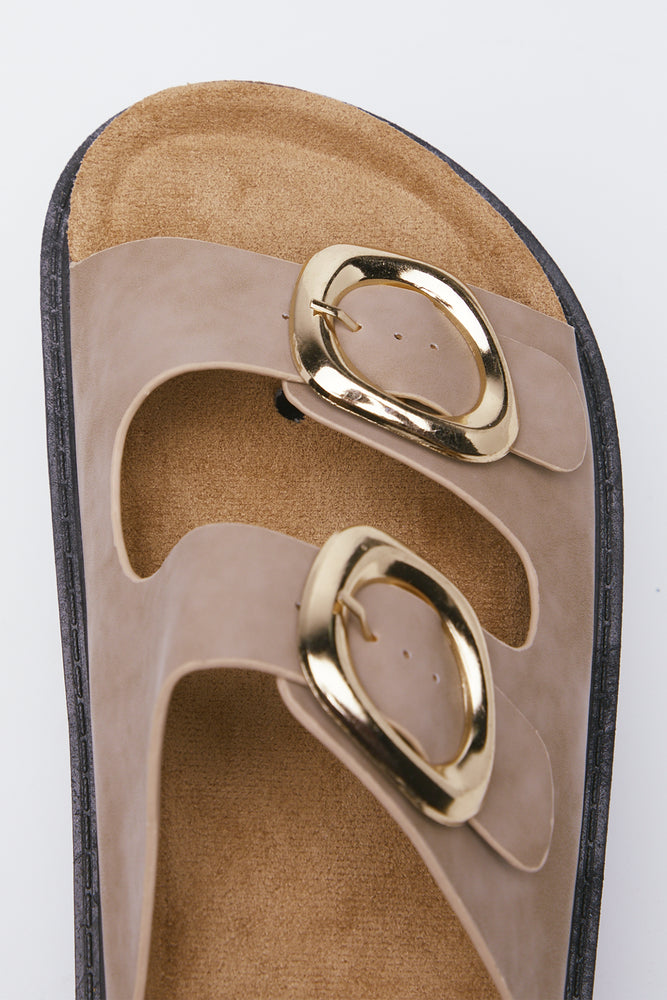 Beige Double Buckle Platform Sandals (4)