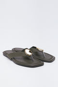 Olive Green Metal Trim Sandals