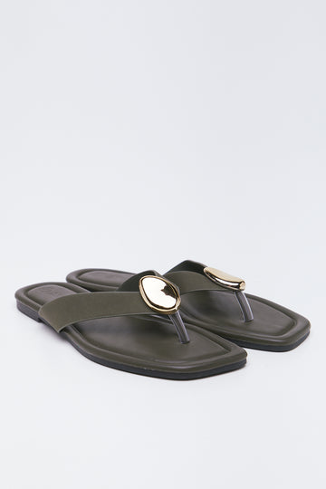 Olive Green Metal Trim Sandals