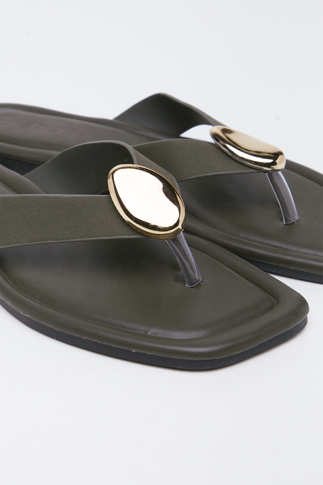 Olive Green Metal Trim Sandals (2)