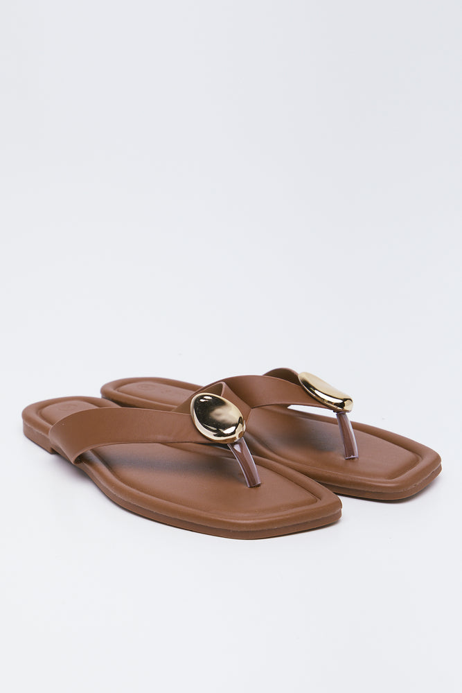 Brown Metal Trim Sandals