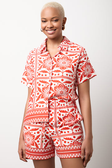 Bright Red Floral Resort Shirt