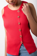 Coral Off-Centre Button Vest (3)