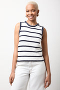 White & Navy Striped Knit Vest