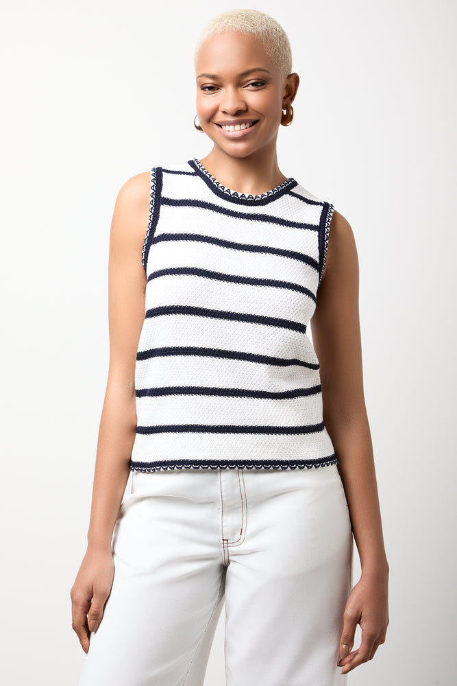 White & Navy Striped Knit Vest