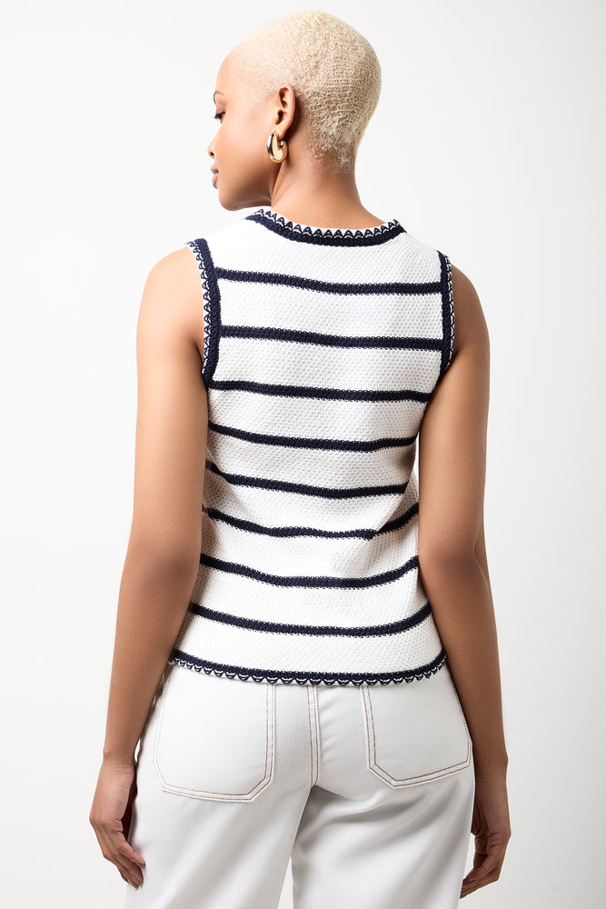 White & Navy Striped Knit Vest (2)