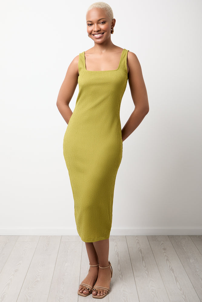 Chartreuse Textured Midi Dress