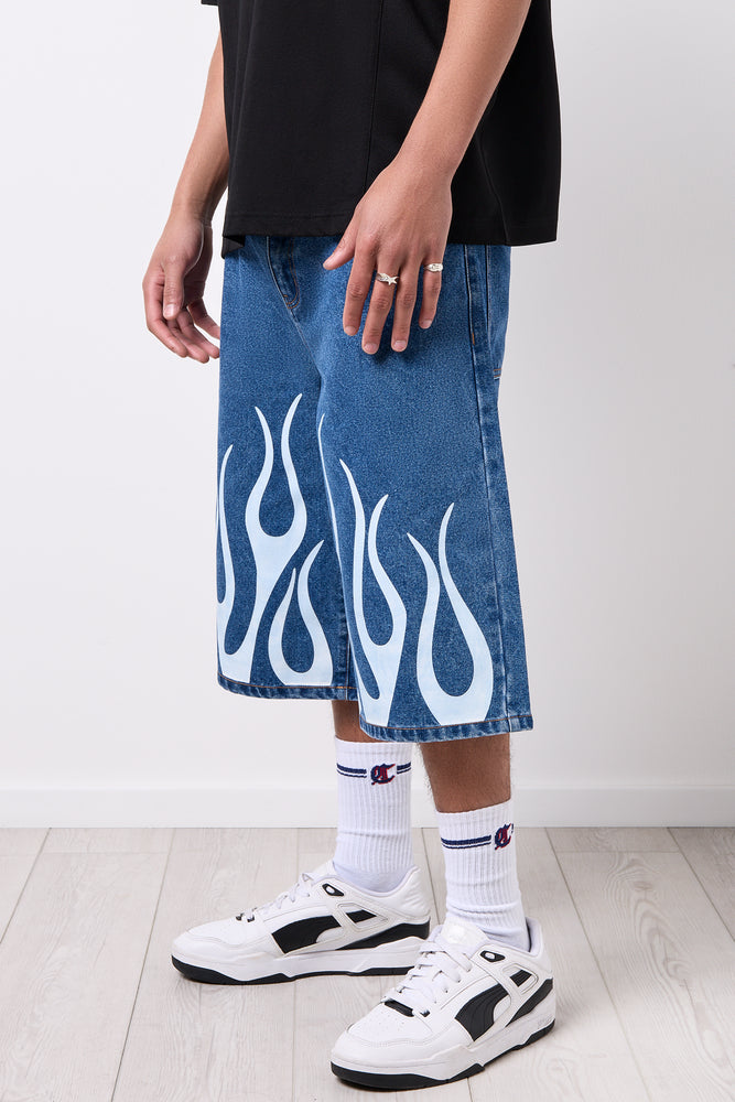 Blue Flame Print Denim Jorts (1)