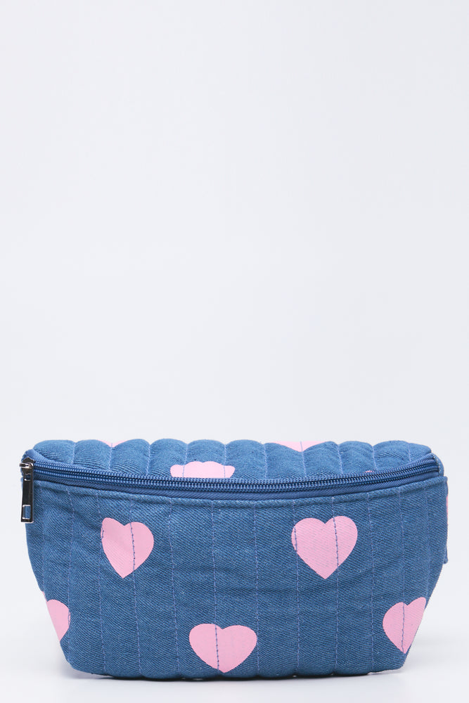 Quilted Denim Heart Moon Bag