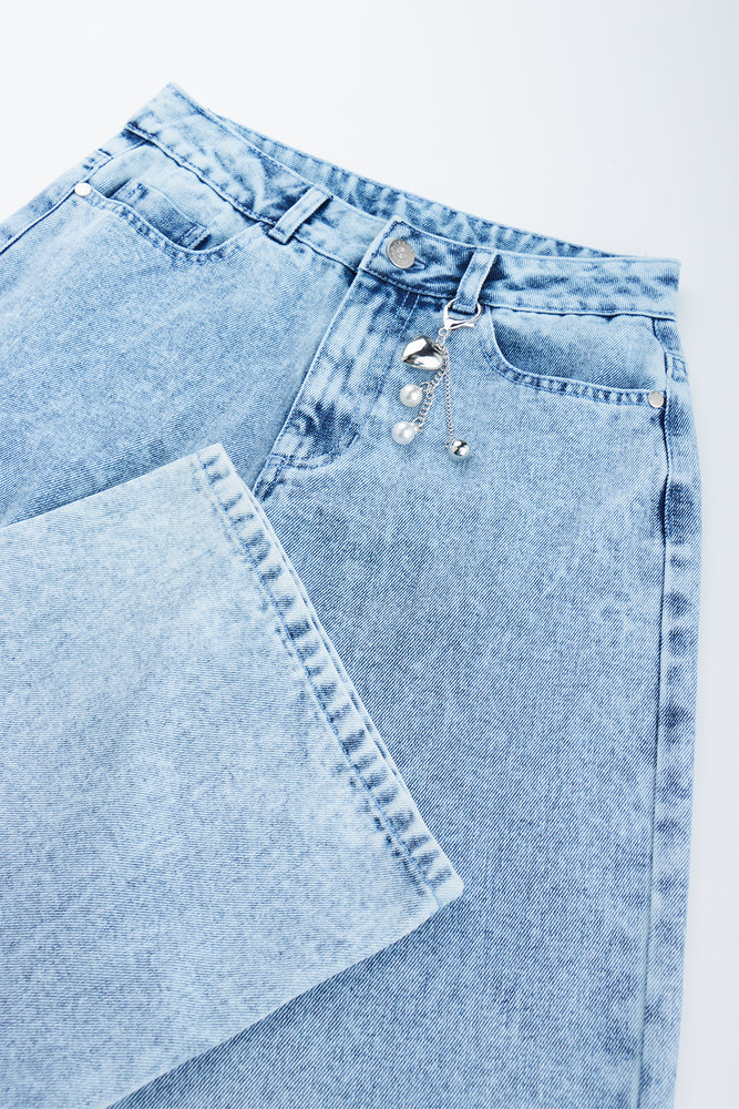 Blue Wide Leg Denim Jeans (1)