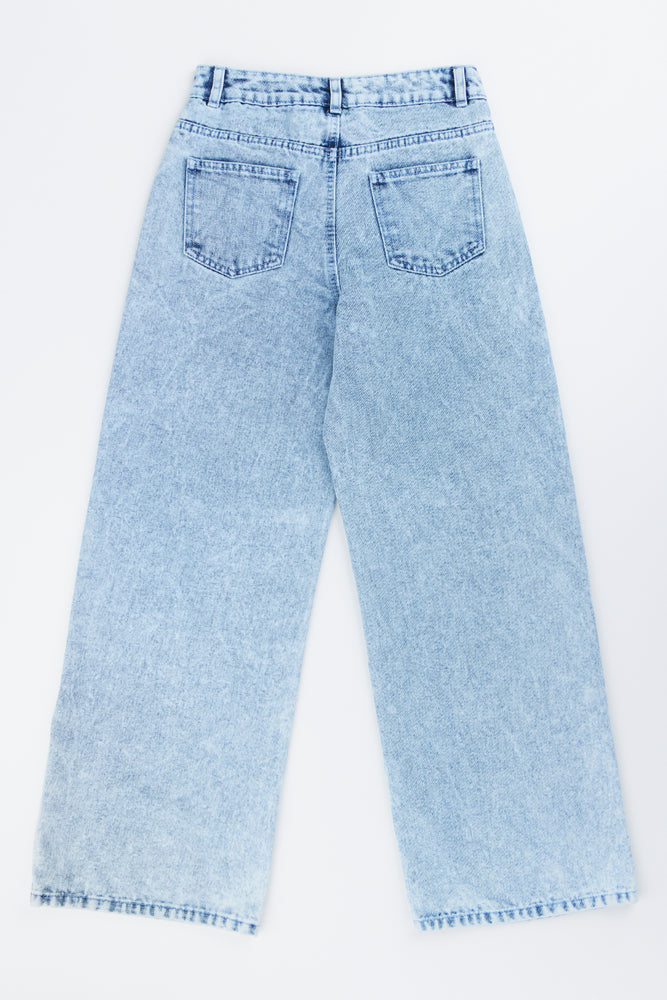 Blue Wide Leg Denim Jeans (2)