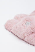 Pink Faux Fur Star Slippers (3)