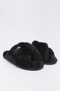 Black Faux Fur Slippers