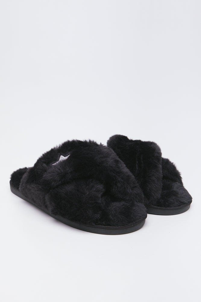 Black Faux Fur Slippers