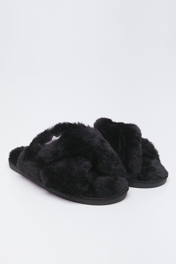 Black Faux Fur Slippers