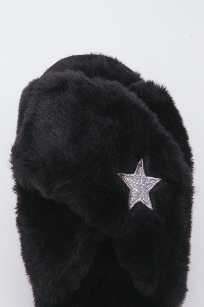 Black Faux Fur Slippers (4)