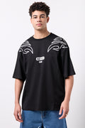 Flame Print Black Graphic T-Shirt
