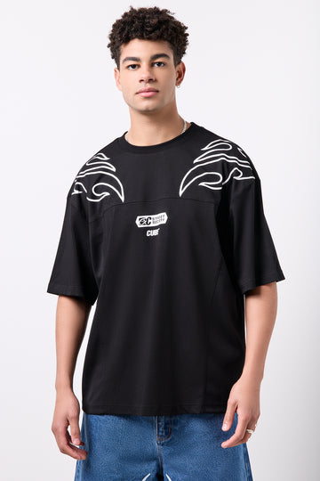Flame Print Black Graphic T-Shirt