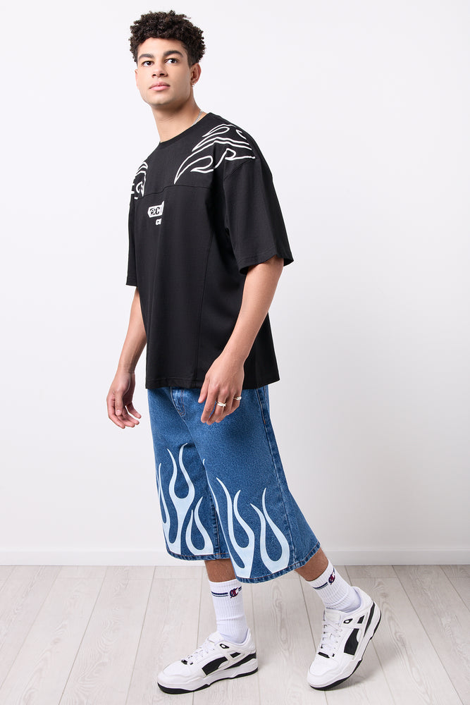 Flame Print Black Graphic T-Shirt (1)