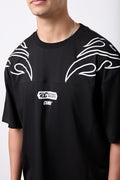 Flame Print Black Graphic T-Shirt (3)