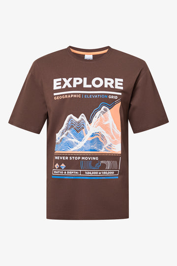 Brown Printed Explore T-Shirt