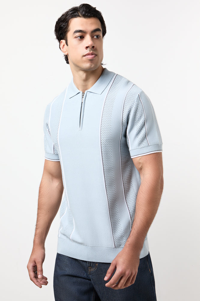 Light Blue Textured Zip Golfer