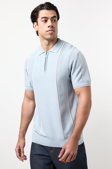 Light Blue Textured Zip Golfer